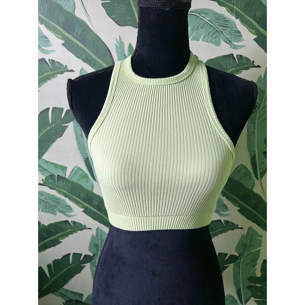 Zara Ribbed Halter Crop Top Women Size S Lime Green